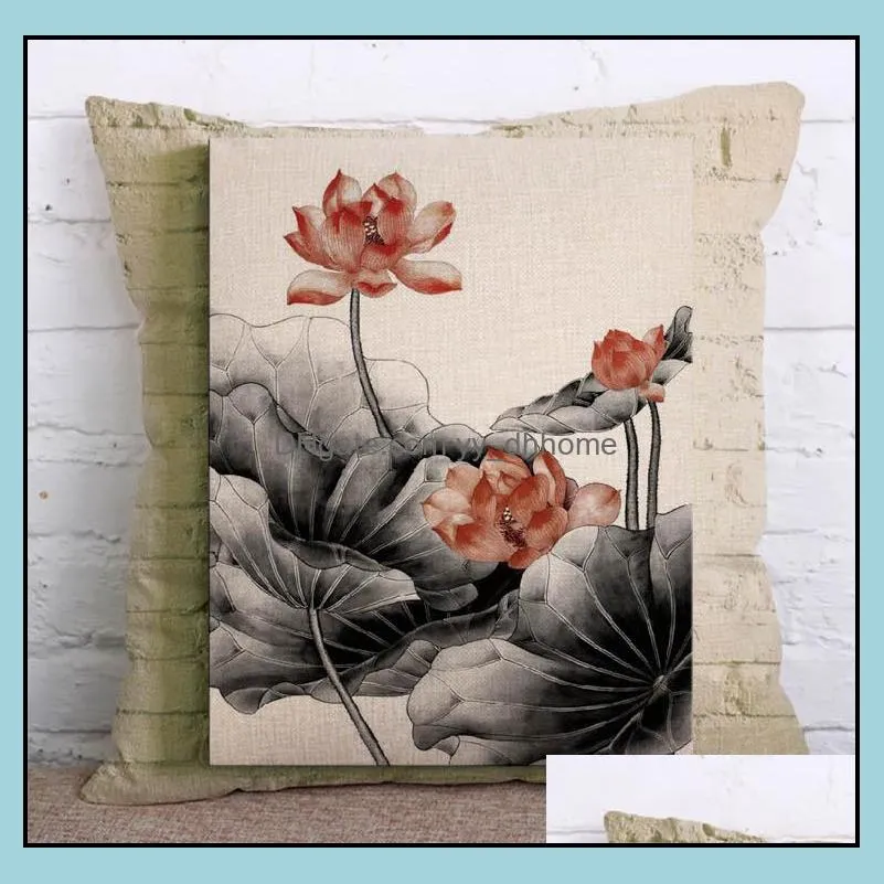 Soft Linen Cotton Pillow Case Lotus Cushion Cover Sofa Decor Throw Pillowcases Home Hotel Decoration 18