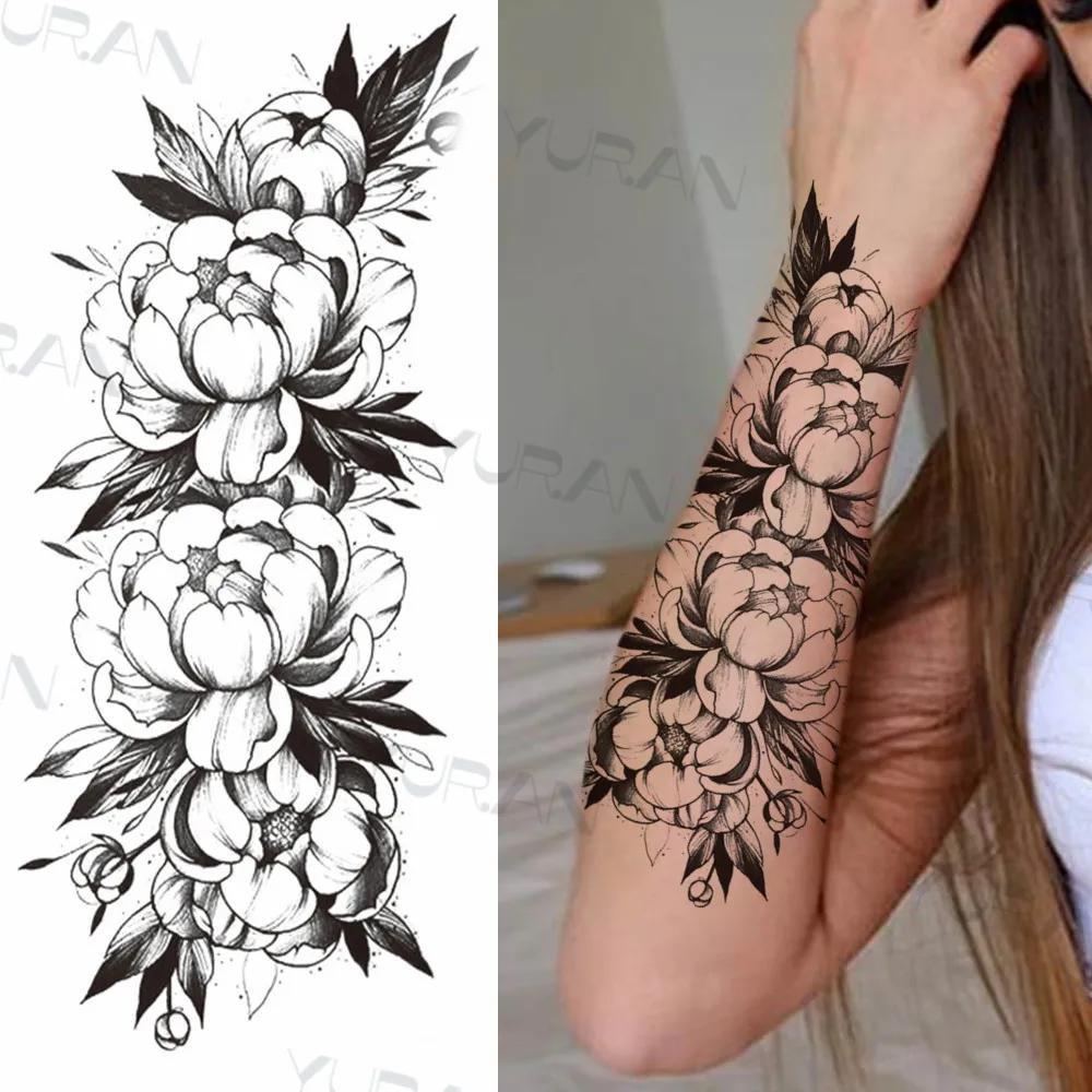 Sexy flor negra mariposa Tatuajes temporales para mujeres Menores Menores Fake Moon Rose Compass Fake Tatoos Sexy flor negra mariposa Tatuajes temporales para mujeres Menores Menores Fake Moon Rose Compass Fake Tatoos
