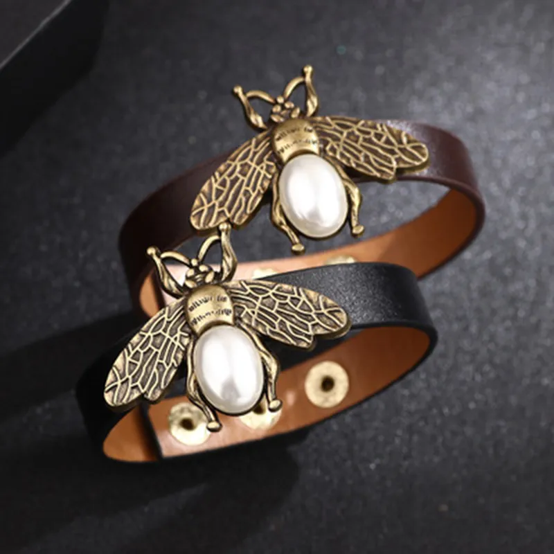 Lovers Bracelets wholesale creative personality alloy bee Pu Pearl Bracelet Valentine's Day gift