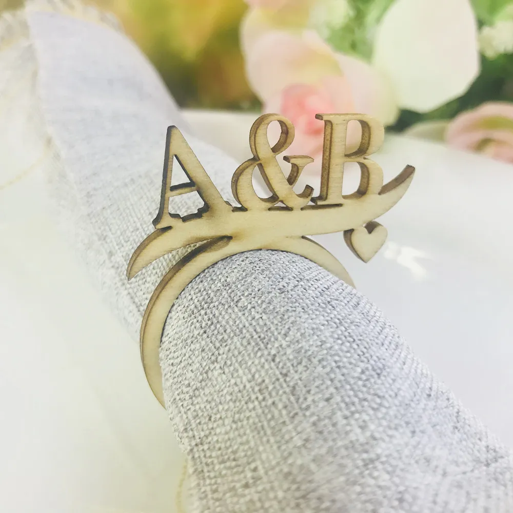 Personalized table color Wood Napkin Ring,Custom Wedding napkin rings Acrylic Cut Napkin Ring with Initials Decor Supplies 201124