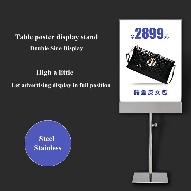 A4 Dubbelzijdige Tafel Acrylic Metalen Frame Voetstuk Poster Papier Reclame Teken Houder Pop Stand Boards voor Tentoonstelling