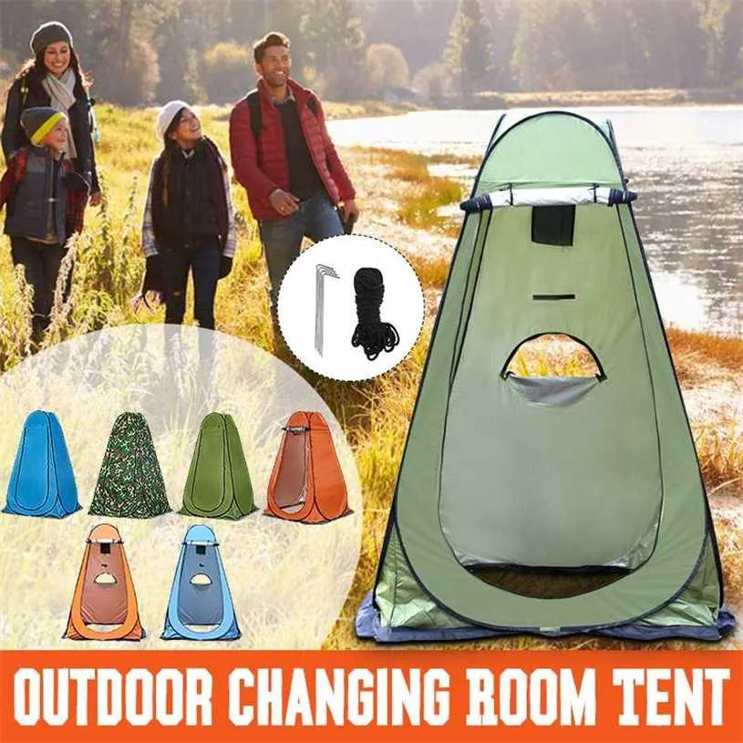 Portable Privacy Shower Toilet Camping Pop-Up Tent Camouflage and UV Function Outdoor Dressing pography 220104
