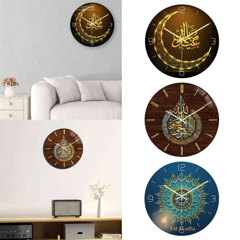 Orologio da parete rotondo in acrilico islamico Home Decor 12in Musulmano Eid Orologio da parete rotondo in acrilico Ramadan Soggiorno Ufficio Vacanze Camera da letto H1230