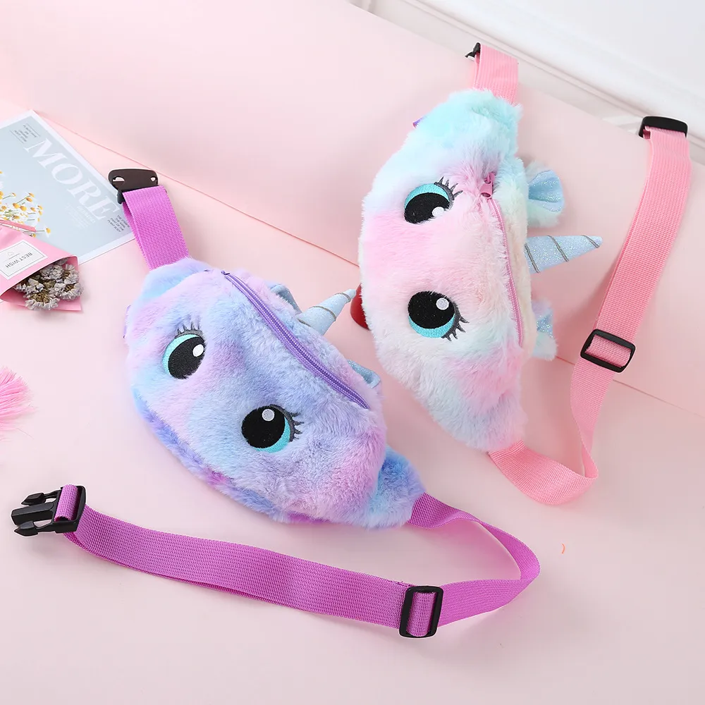 Sac de taille en peluche licorne pour enfant, sac banane à ceinture, sacs à dos de plage pour étudiants et adolescents, sacs de sport unisexes, sacs à cosmétiques de plein air