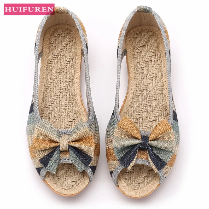 Women Flat Sandals Flax Summer Shoes Woman Open Tee Fashion Canvas أسافين غير قابلة للانزلاق على أحذية الصندل الإناث 201021