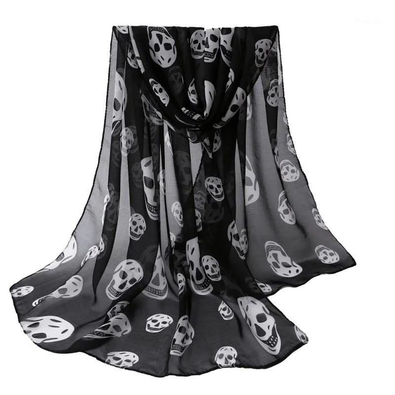 Hela autumn Womens Scarf Girls Skulls tryckt svart lång mjuk halsduk sjal flickor halsduk1218b