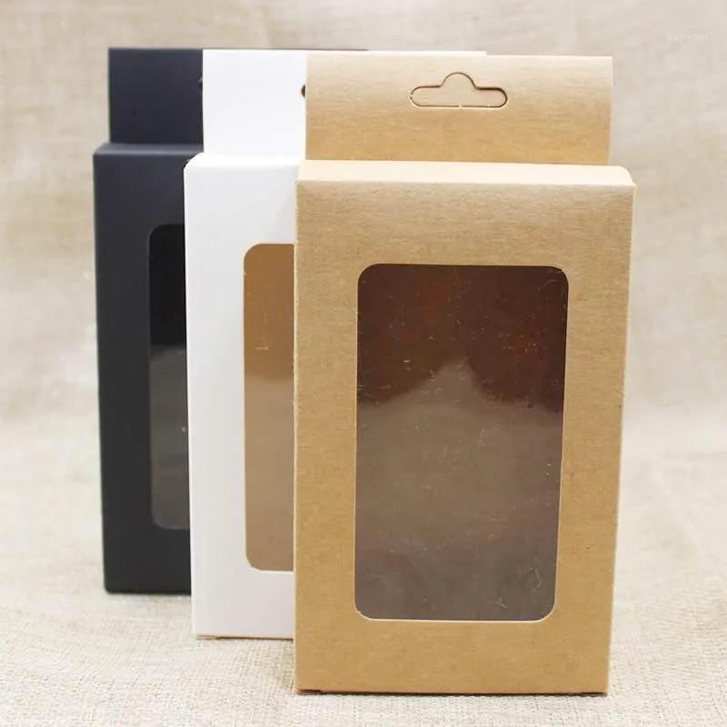 50 pcs new black/kraft/white paper hanger window box package custom cost extra for favors/mobile phone case/underwear package1