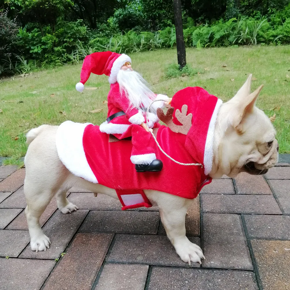 Pet Clothes Santa Claus Riding A Deer Jacket Coat Pets Christmas Apparel Costumes for Large or Small Dog designer