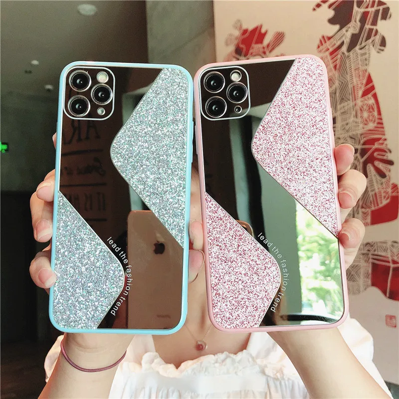 S Style Mirror Glitter Phone Fodral BLING Makeup Back Cover Protector för iPhone 13 12 11 Pro Max X XS XR 6S 6 7 8 Plus