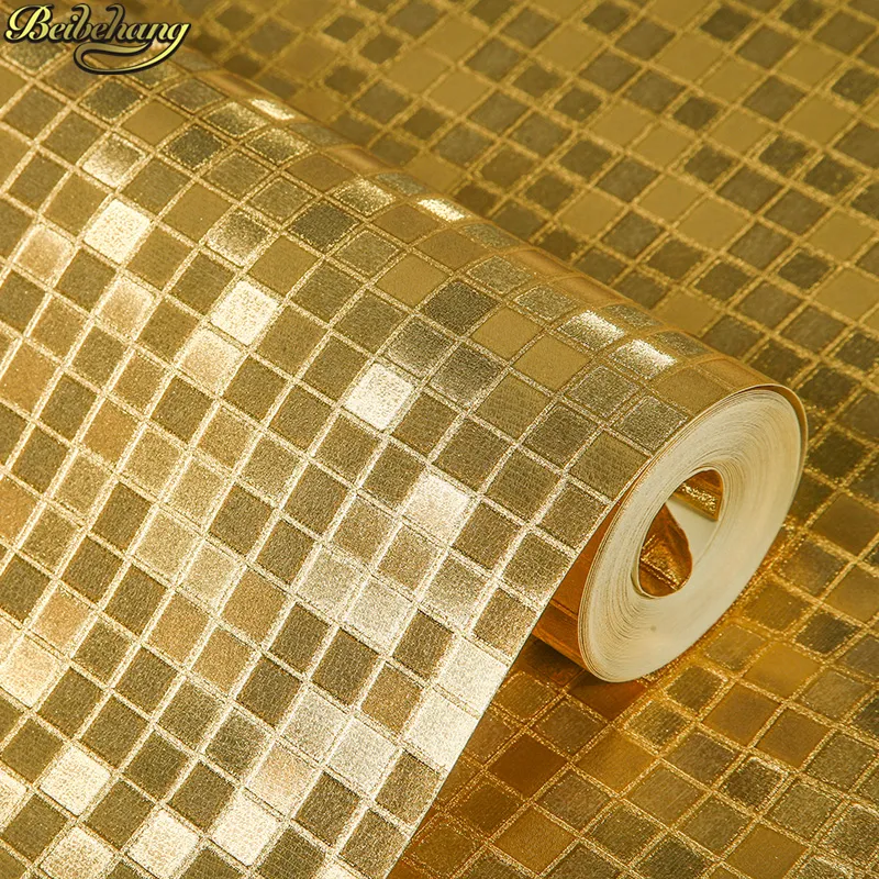 Beibehang mosaic pequena grade papel de parede para parede ouro folha de parede de parede rolo de papel de parede decoração de casa sala de estar quarto de sala de estar parede 3d