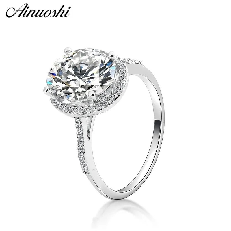 AINOUSHI Mode 925 Sterling Silver Wedding Engagement 4ct Ovale Halo Anneau Fille Anniversaire Anniversaire Anneau Bijoux Pero Lama Y200106