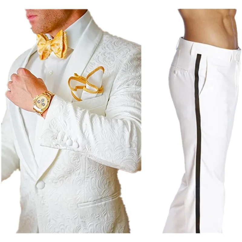 Populaire Handsom châle revers un bouton blanc mariage marié Tuxedos hommes costumes mariage/bal/dîner homme Blazer (veste + cravate + pantalon) A