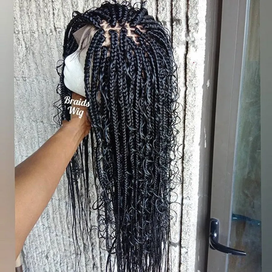 Fashion 180density full Beautiful Goddess box braids Lace front wig handmade curly braids Cornrow wig for black women