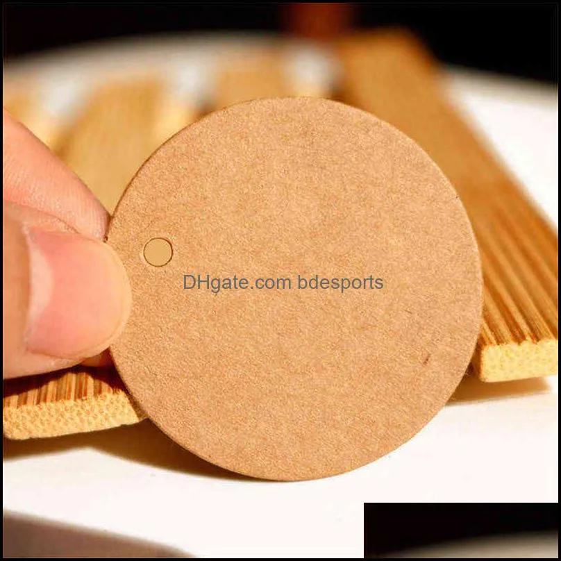 3/4/5cm Blank Round Hang Tags Vintage Kraft Paper Tag Cards DIY Bookmark Message Greeting Cards Small Product Labels 100pcs Pack Y1230