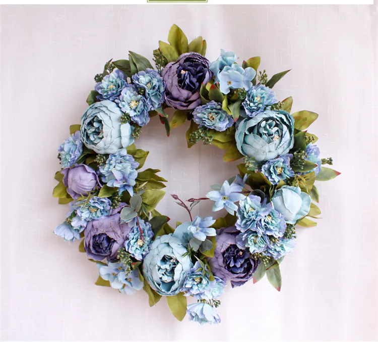 Ghirlanda Porta Con Peonie Fatte A Mano 58 Cm – Fiori In Seta E Rattan, Decorazione Per Interni/Esterni, Primavera - 3