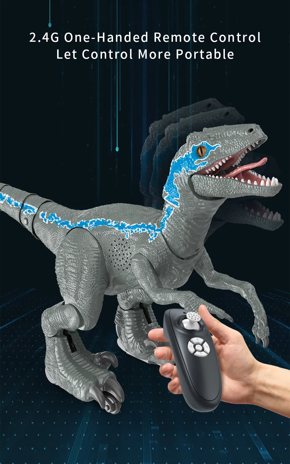 RC Dino Robot Toy 2.4G Remote Control Raptor Dinosaur | Interactive ...