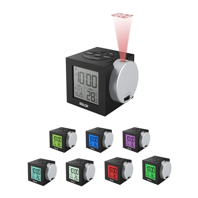 Baldr LCD-Projektionswecker mit Hintergrundbeleuchtung, elektronischer Digitalprojektor, Schreibtisch-Temperaturanzeige mit 7 Farben 201222