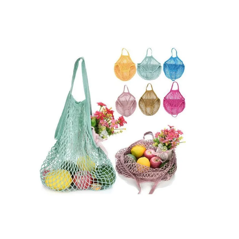 Sac d'épicerie réutilisable 14 couleurs grande taille Shopper fourre-tout maille Net tissé sacs en coton sacs à provisions portables sac de rangement à la maison