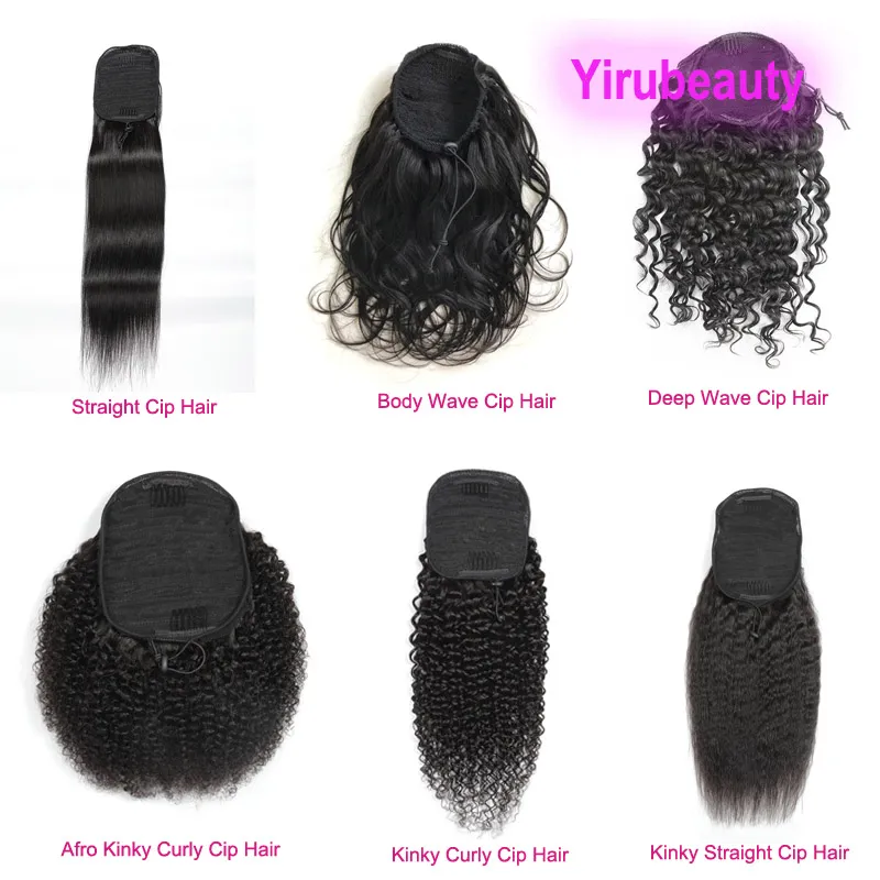 Braziliano 100% Human Hair Rails Afro Kinky Curly 8-20 polegadas onda corporal reta Cabelo virgem náutal Pony Tails Ondas profundas