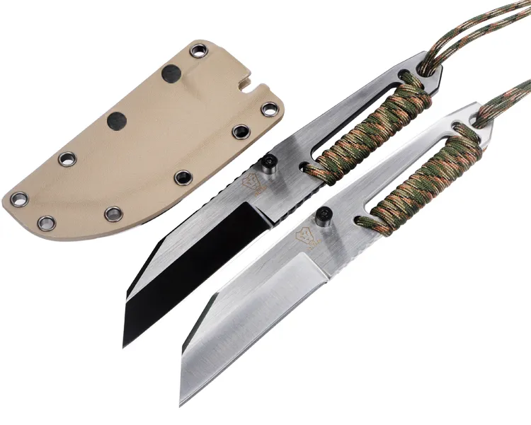 Nuovo coltello dritto di sopravvivenza D2 60HRC lama in acciaio con manico in acciaio Coltelli tattici da campeggio esterni con Kydex