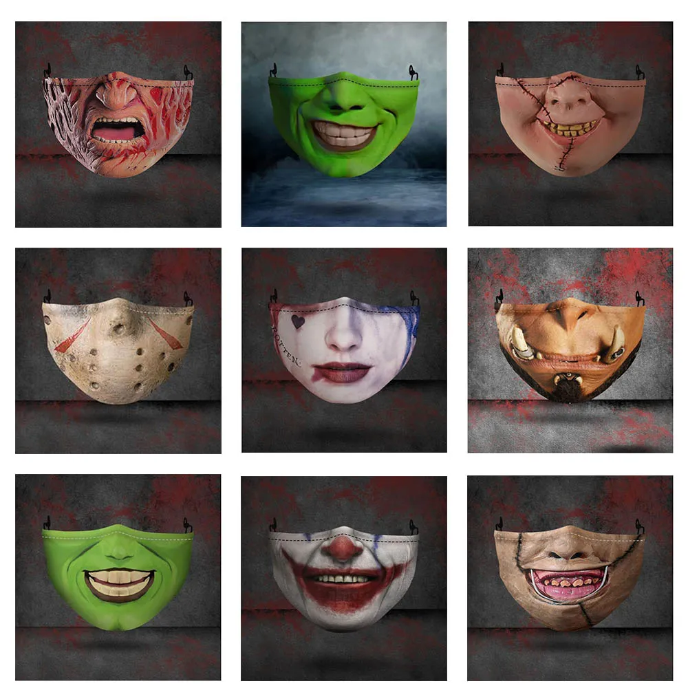 Masques design Masques de cosplay de fête d'Halloween Masque facial Joker lavable Masque d'impression numérique Masque de protection de crâne d'Halloween Masque en coton