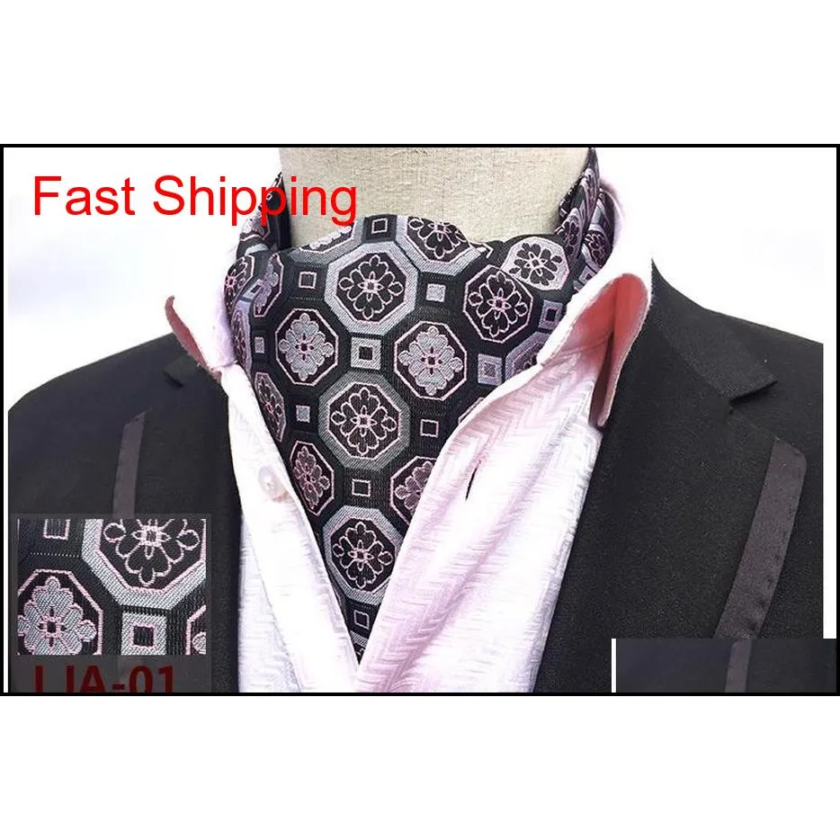 mens cravat ties vintage polka dot floral wedding formal cravat ascot scrunch self british style gentleman polyester silk neck tie