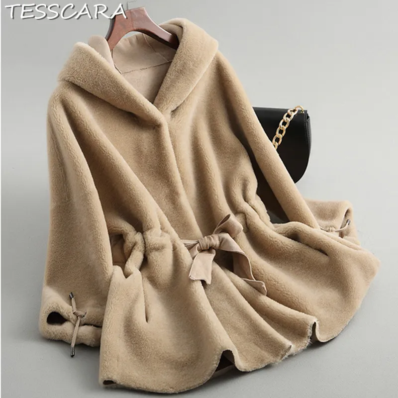 Tesscara осень зима женщины 100% шерстяная смесь куртка пальто женские кожаные замшевые базовые куртки повседневные пальто верхней одежды верхняя одежда LJ201106