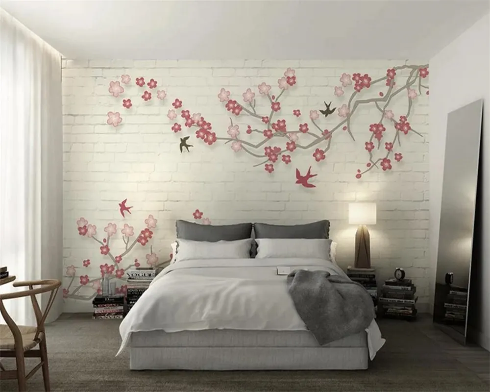 Beibehang Özel duvar kağıdı Modern Basit Yeni Çin Erik Kırlangıçlar TV Arkaplan duvar Ev Dekorasyon Yaşam duvar resimleri 3d