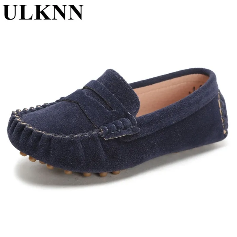 ULKNN candy color children soft leather loafers kids fashion casual boys and girls boat shoes single shoes 21-32 gray shoe LJ201027