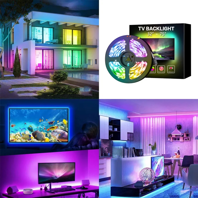 USB LED Strip Lights 2M 5050 SMD RGB Flexible Tape for TV Backlighting Desktop Decor and Mood Lighting
