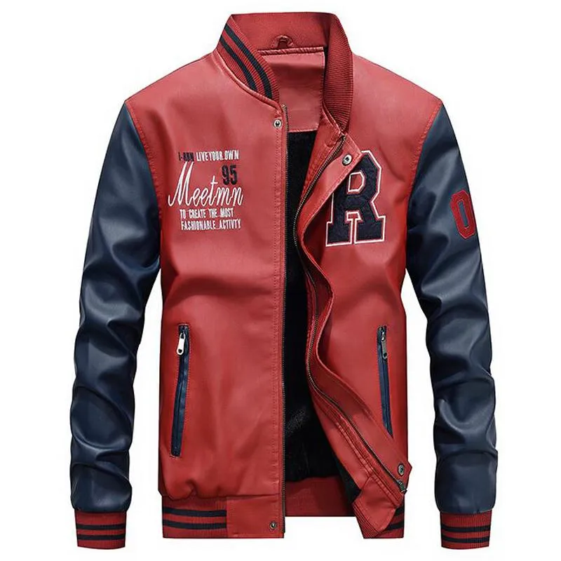 Jaquetas masculinas 2021 inverno jaqueta de couro masculino bomber baseball pu faux fleece universitário preto slim fit motocicleta