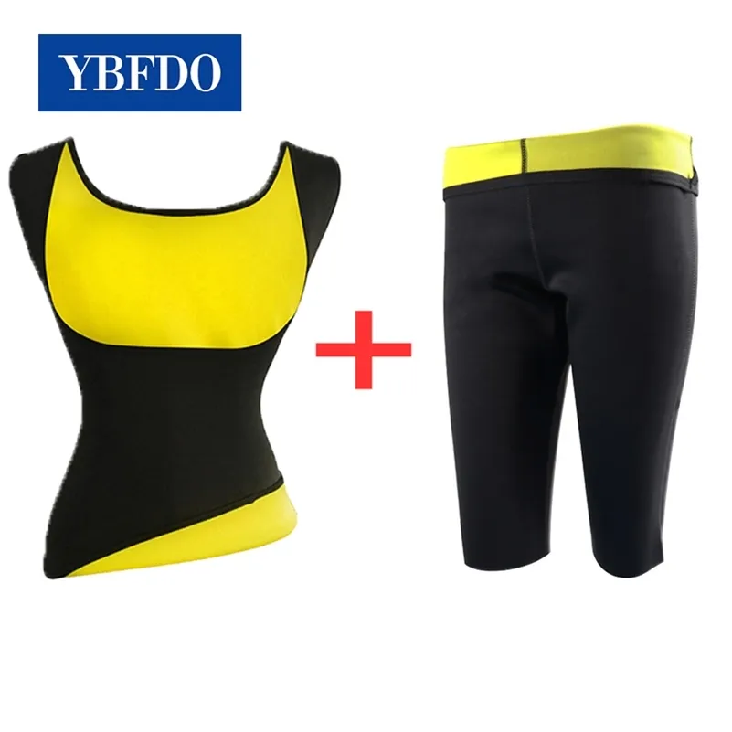 Ybfdo Vest + Pant Neoprene Corsett Bastu Body Shaper Kvinnor Midja Trainer Slimming Byxor Vest Stretch Super Loide Weight Control Pant 201222