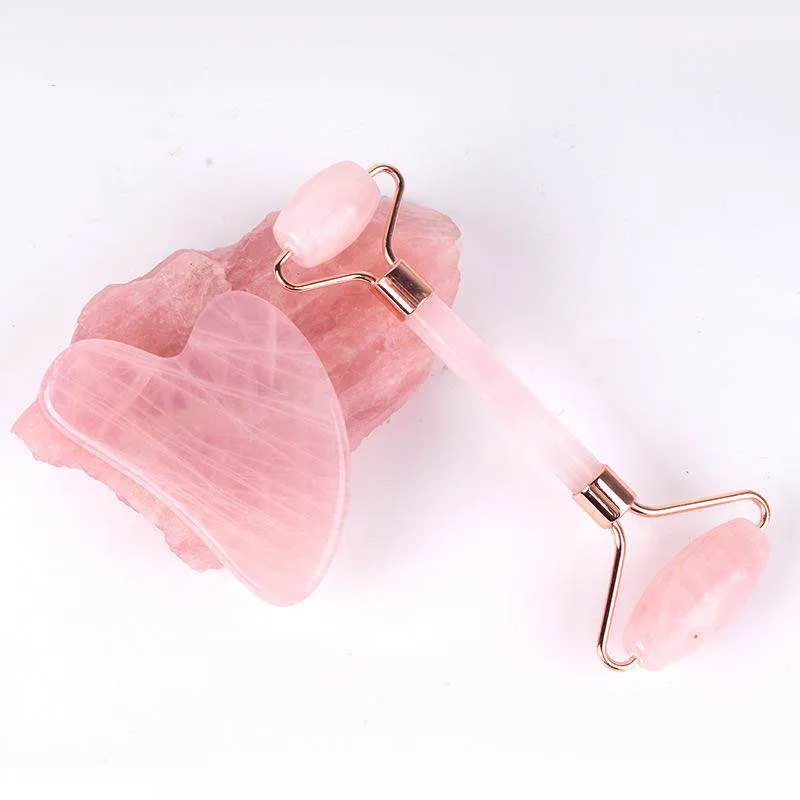 Jade Roller i Gua Sha Set Natural Rose Quartz Roller do odmładzania skóry twarzy chłodzenie przeciwstarzeniowe narzędzia piękności