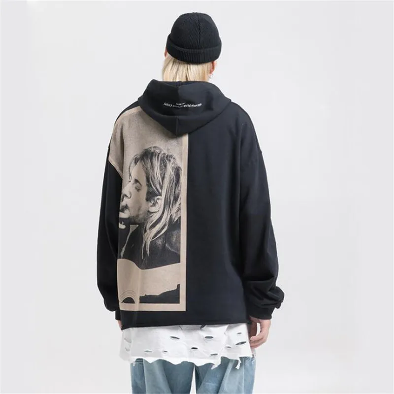 Nagri Kurt Cobain Hoodies Men Hip Hop Casual Punk Pullover Sweatshirts Streetwear Fashion Hoodie Tops 201116