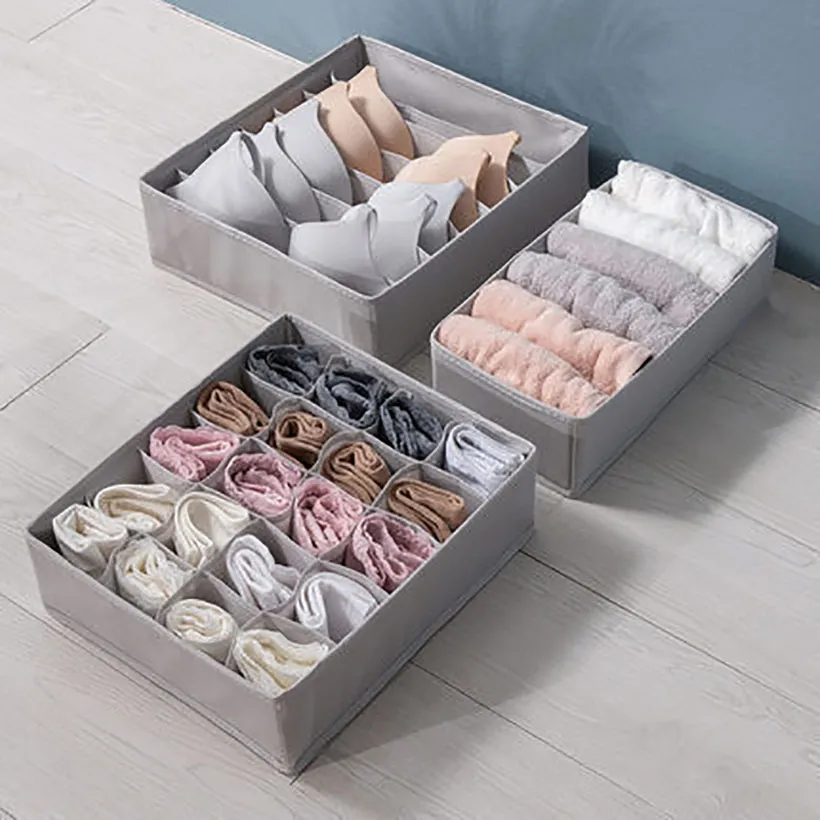 3PCS / 세트 서랍 속옷 주최자 패브릭 Foldable Dresser 스토리지 바구니 주최자 란제리 저장을위한 스토리지 수지 HH22-12