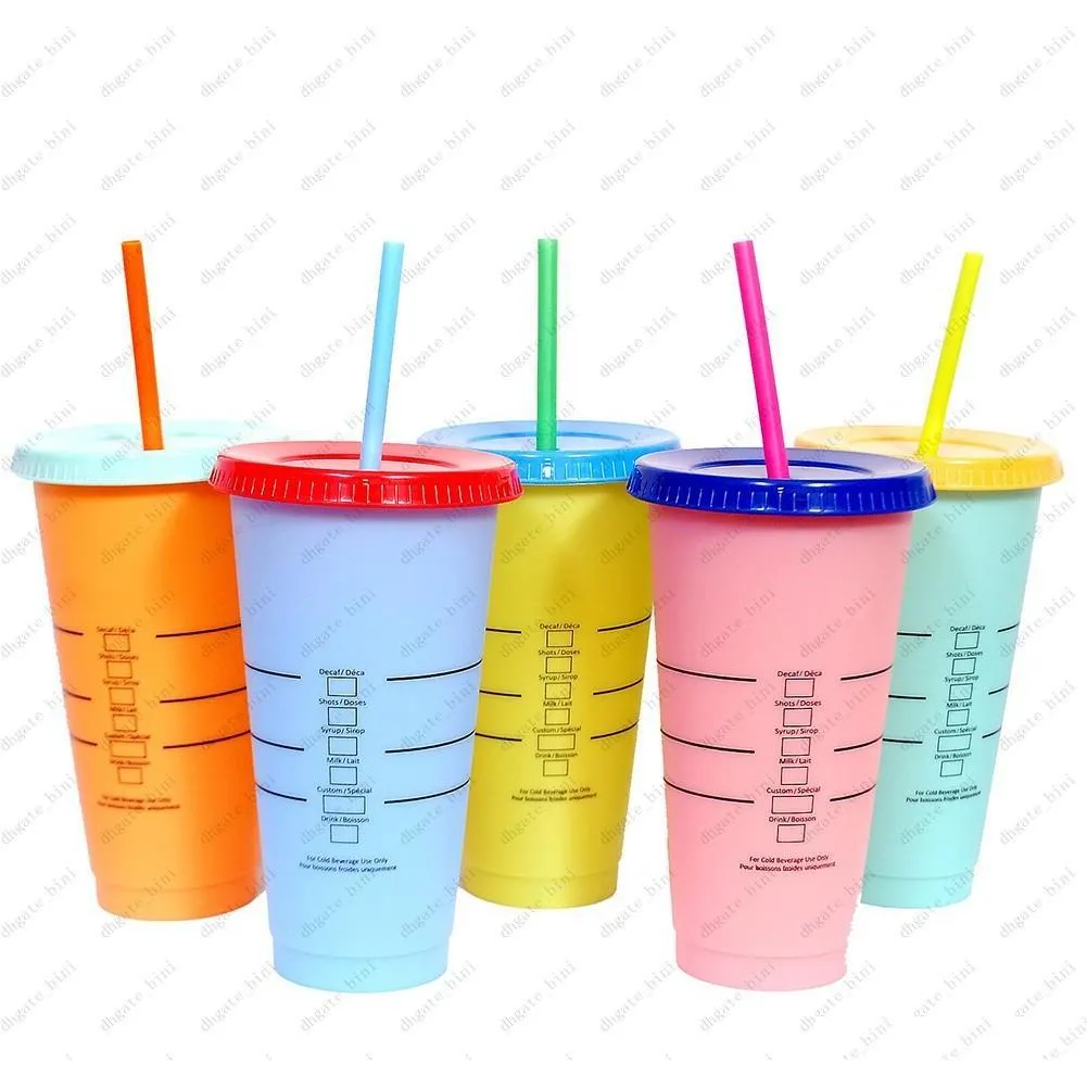 24 oz color-changing sports field cup 5 kinds of color-changing cups, reusable plastic cups, color-changing cups, plastic cups with lid