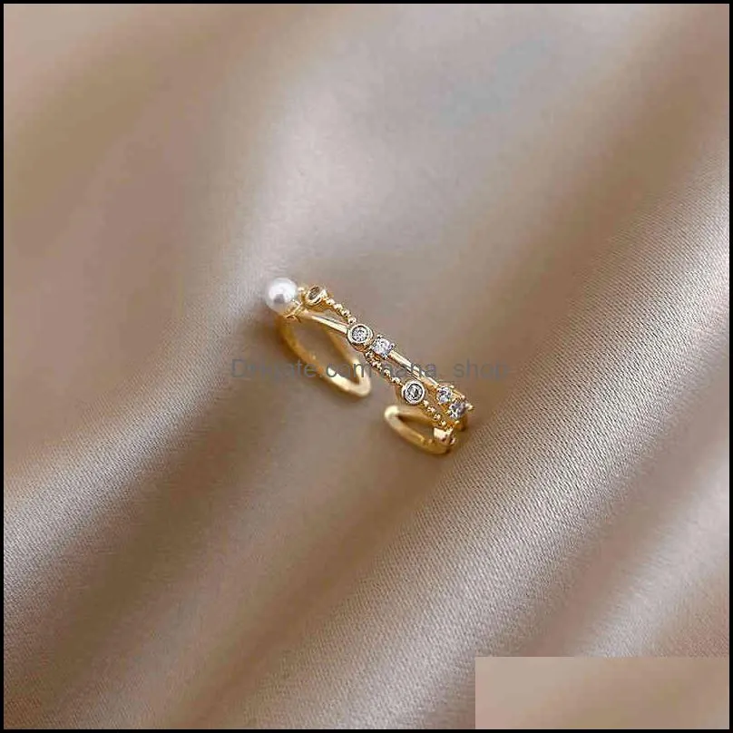 Straight temperament zircon pearl Female Minority dign simple wind index finger ring ins fashion personality network