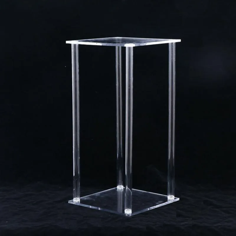 Clear Acrylic Floor Vase With Mirror Base Geometric Flower Stand For