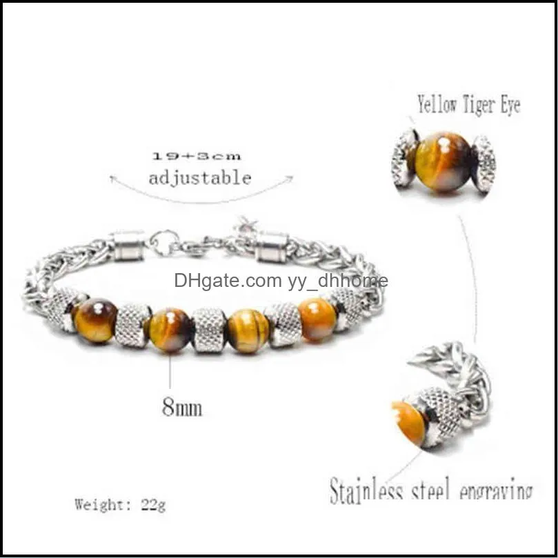 JS-003 Wholale Fashion Natural Stone Accsory Stainls Steel Black Male Punk Style Dainty Bracelet For Men