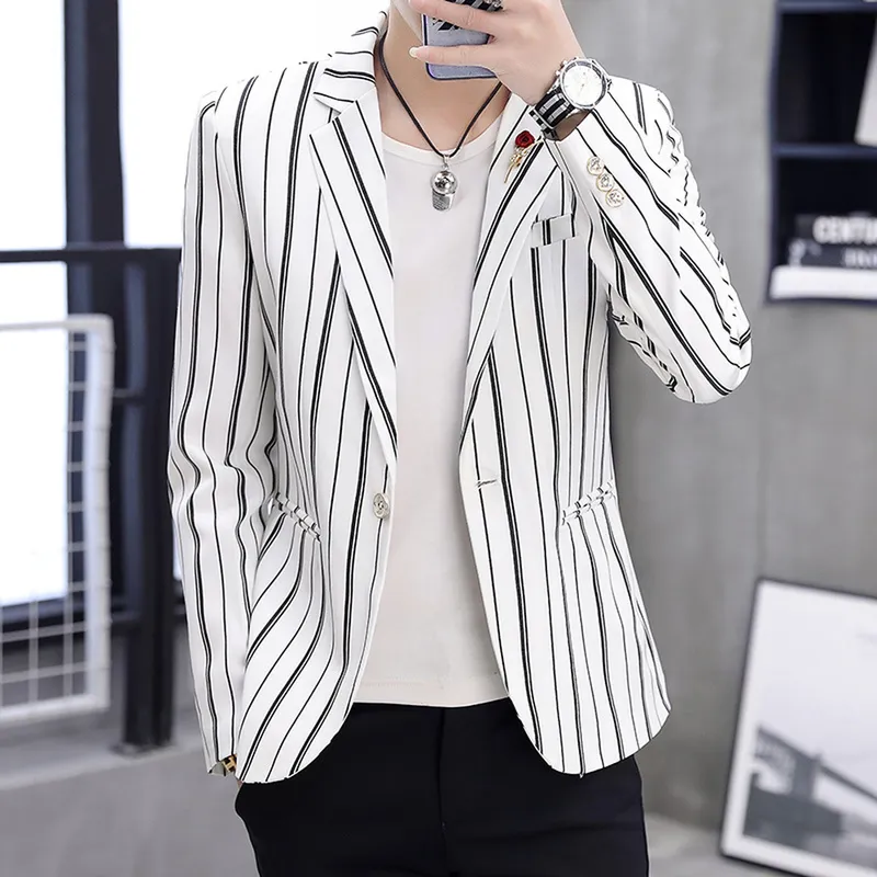 DHgate Striped Mens Blazers Slim Fit Casual Suit Jacket Fashion Business Male Coat Apparel