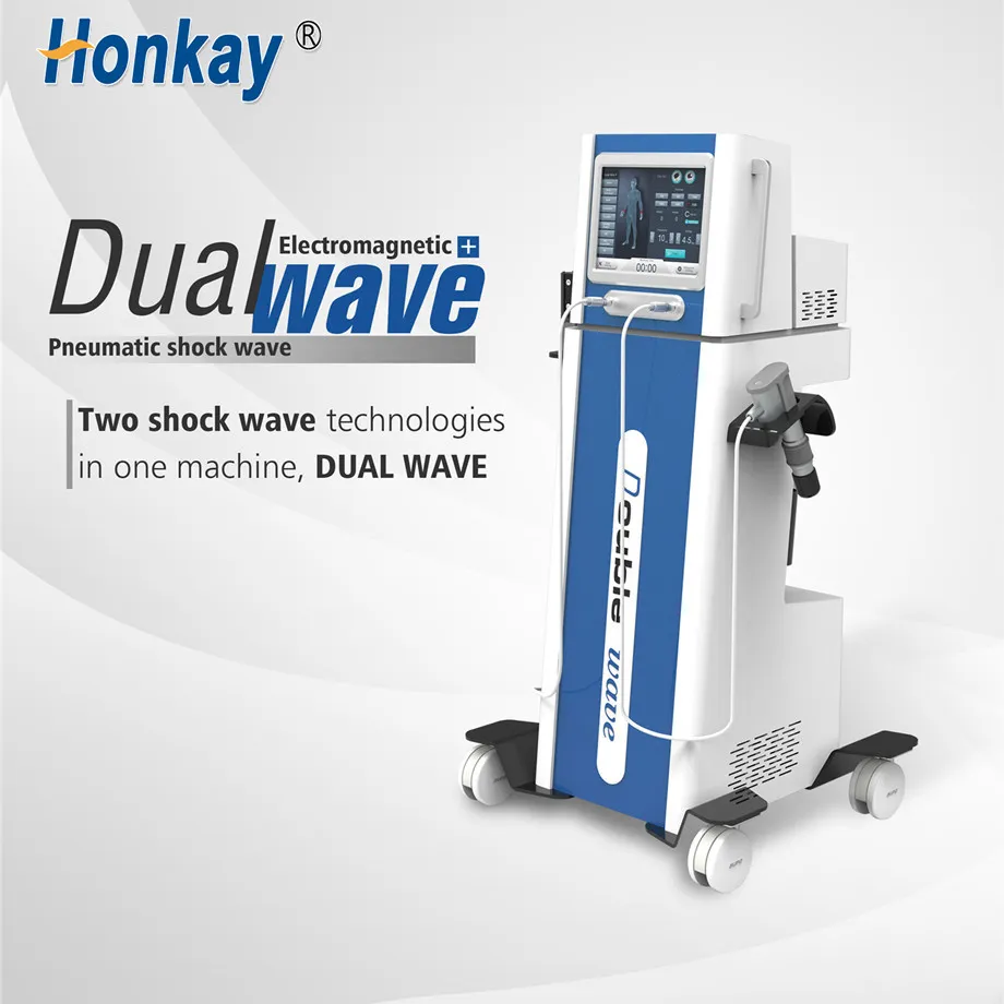Nowy Projektant Double Handles Wave Shock Wave / ED Shockwave Therapy / Niski Intensywność Osadzłościowe Sprzęt do terapii wstrząsowej z 11 głowicami roboczymi