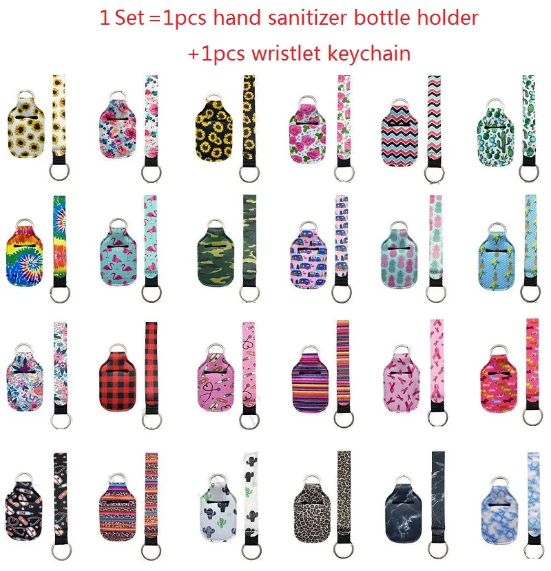 1 Set = 2 stks Neopreen Hand Sanitizer Fles Houder Sleutelhanger WristLet Sleutelhanger Bijpassende Levering 30 ml Hand Sanitizer Bottl Chapstick Houder