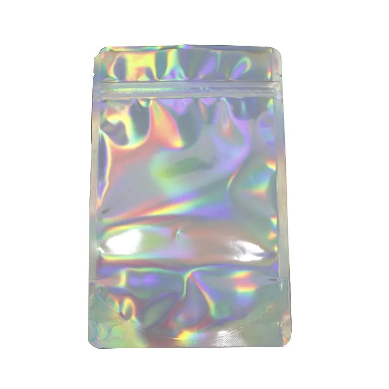 Bolsas holográficas de Mylar de Color arcoíris 2020 con sello espacial, bolsas resellables seguras para alimentos, personalizadas, se acepta envío gratis