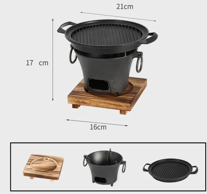 Portable cast iron charcoal bbq grill Korea style barbecue grills table top BBQ pot stove retro heating stove Aluminum pan wit299H