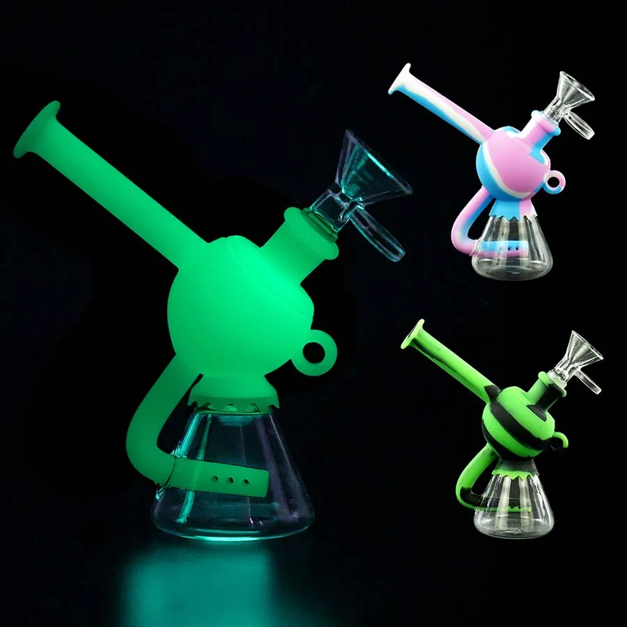 pipa de mano con recipiente de vidrio pipa de fumar pipa de tabaco pipa de agua portátil resistente al calor Cuchara de silicona aceite plataforma petrolera bong