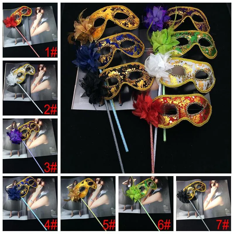 Halloween Masquerade Party Mask Handheld Venetian Mask Half Face Flower Masks Sexy Christmas Dance Wedding Party Costume Mask BH3967 TQQ