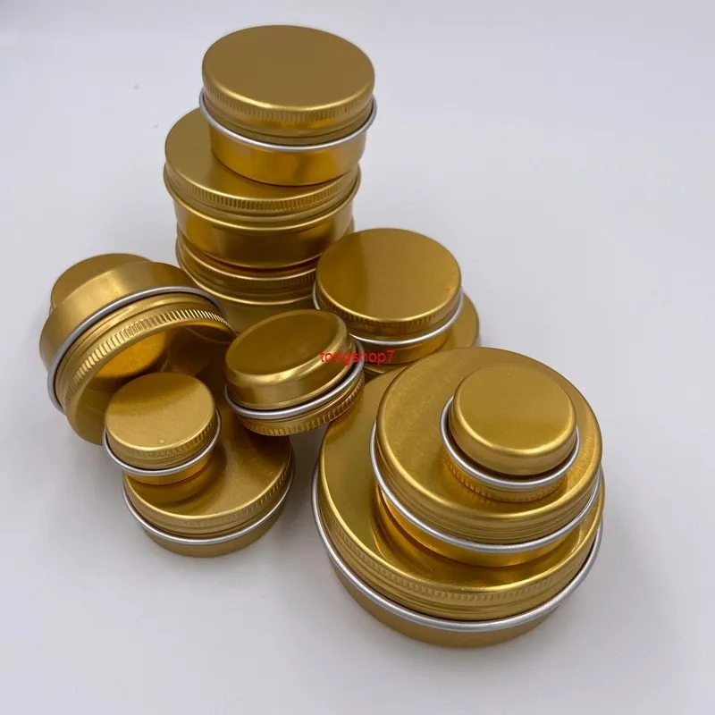 10/15/30 / 60g gouden tin doos aluminium potten mini metalen opslag make-up organizer lip balsem kaars navulbare containersshipping