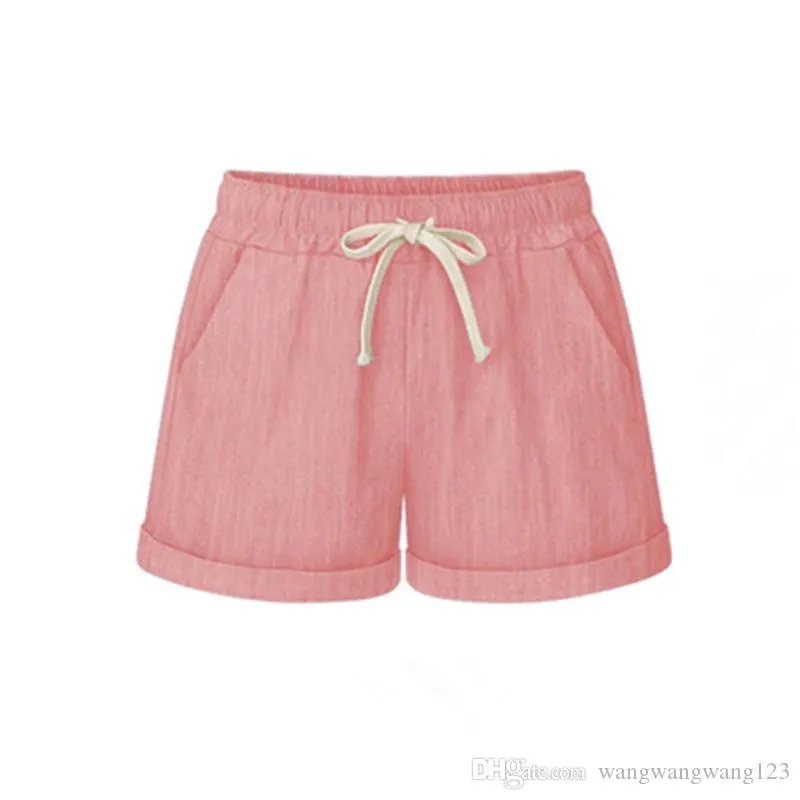 Girls Cotton Shorts pink blue Cotton Linen Blend trend lady cool short pants Elastic waist big size Drawstring pockets casual