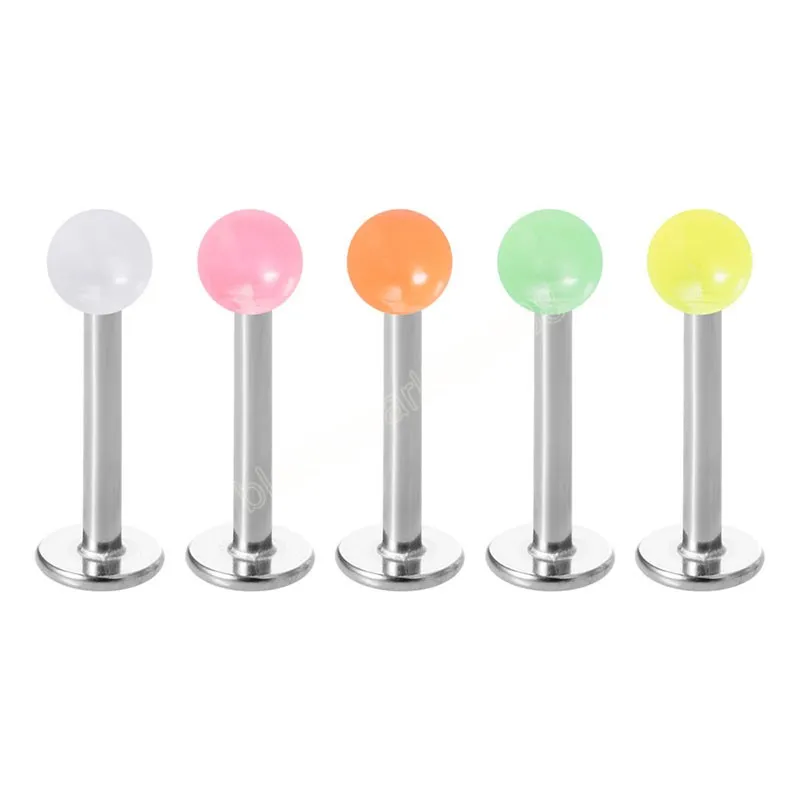 Luminoso Glow Labret Anello per labbro Piercing Bar Acciaio chirurgico Ear Stud Cartilagine Orecchino Tragus Helix Monroe Gioielli per il corpo