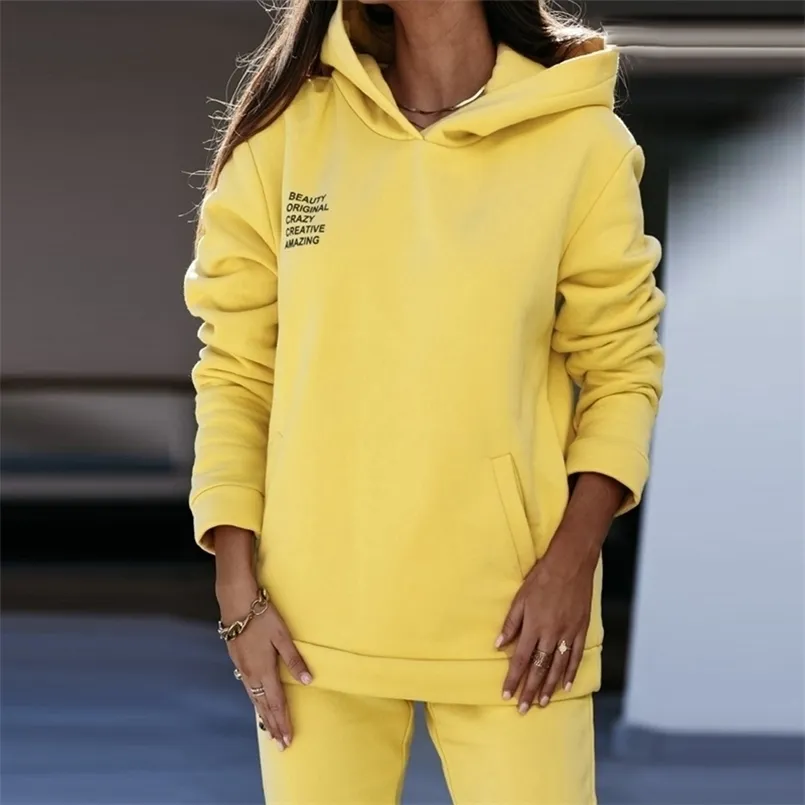 Mulheres de lã de lã Imprimir dois pedaços conjunto casual manga longa moletom moletom e calças jogging ternos soltos femininos tracksuits 211221